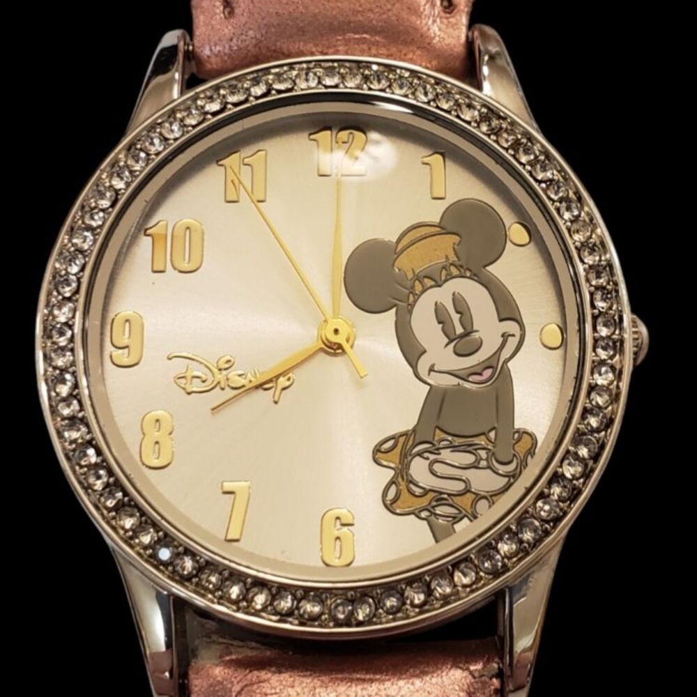 Disney Minnie Mouse Accutime Watch Corp MN1045 Pink Leather Band New Battery
